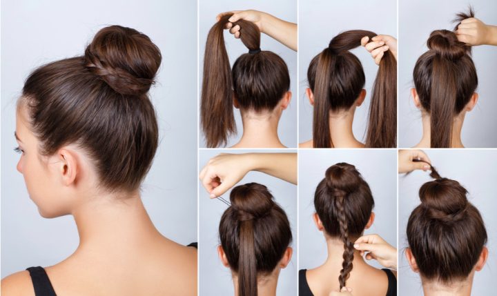 Kiểu tóc búi cao phù hợp với váy trễ vai