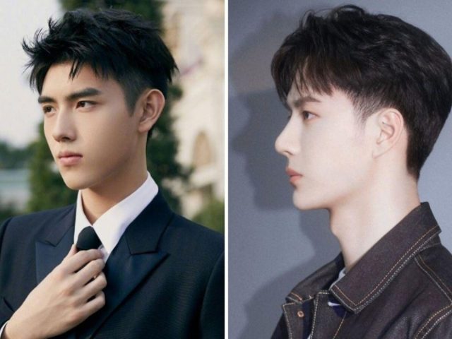 Mô tả hình ảnh: Chàng trai với khuôn mặt gầy đang xem xét các lựa chọn kiểu tóc khác nhau.